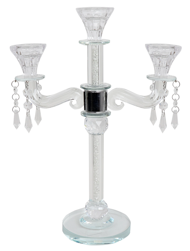 Crystal Candelabra With Broken Glass 3 Branch 15"