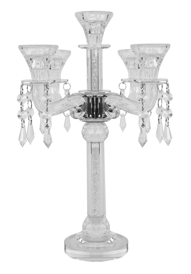 Crystal Candelabra 5 Lights With Filled Stones and hanging Crystals 14.75"