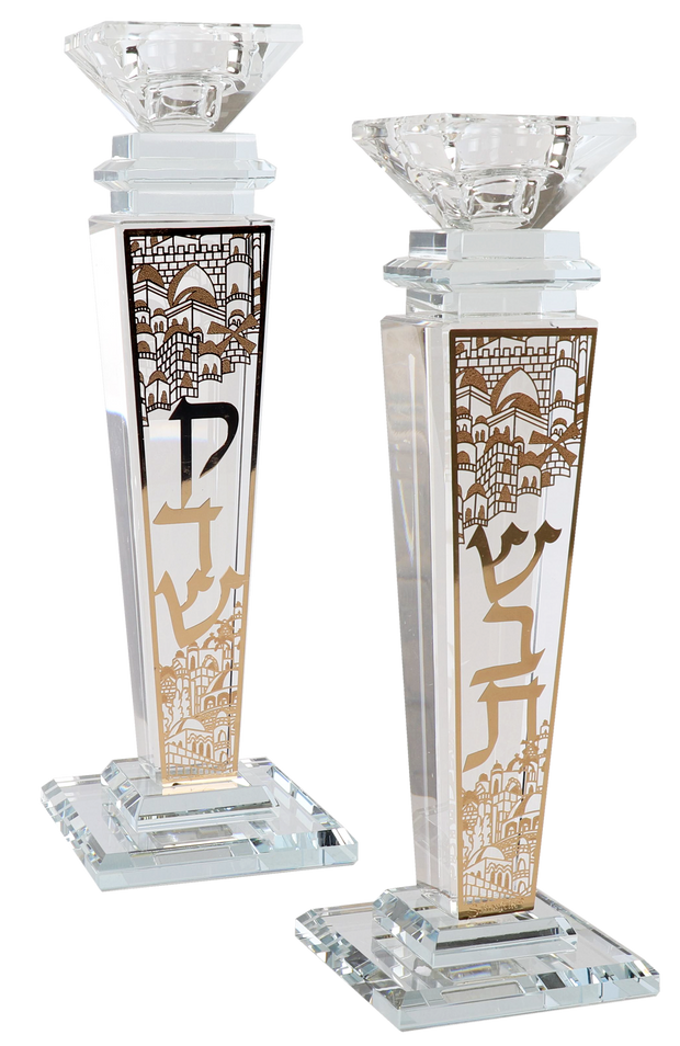 Crystal And Gold Candlesticks 9.5"H X 1.5"W