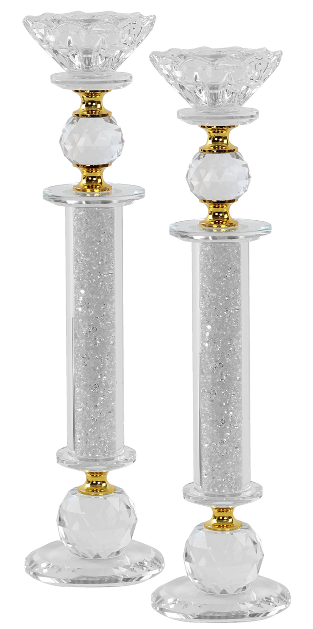 Candlesticks Crystal Gold With Light Silver Stones 11"