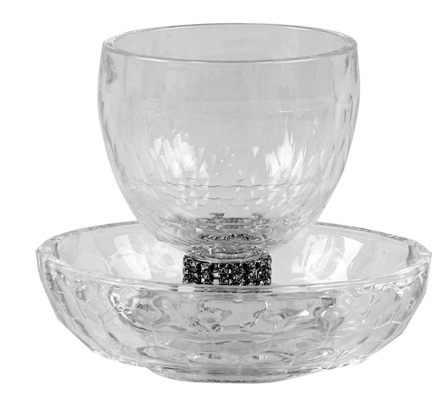 Crystal And Silver Kiddush Cup 3.5"H Tray 4.5"W