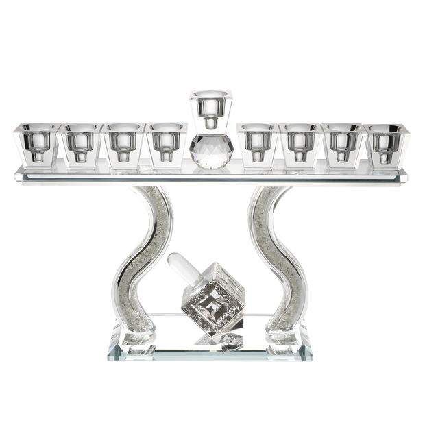 Crystal Menorah with Stones With Dreidel Jerusalem Silver Plate 7"Hx10.5"W