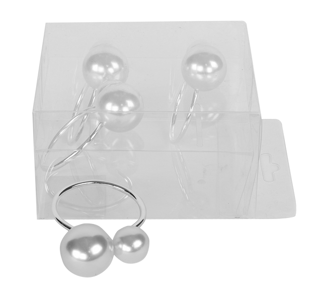 Silver & White Pearls Napkin Ring set of 4/pvc box,