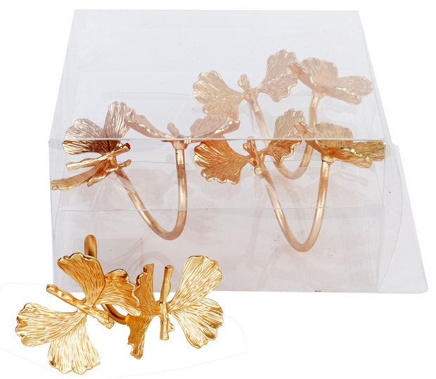 Gold Butterflies Napkin Ring set of 4/pvc box,