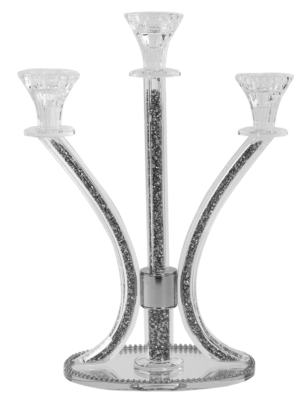 Candelabra 3 Silver Stones 14"