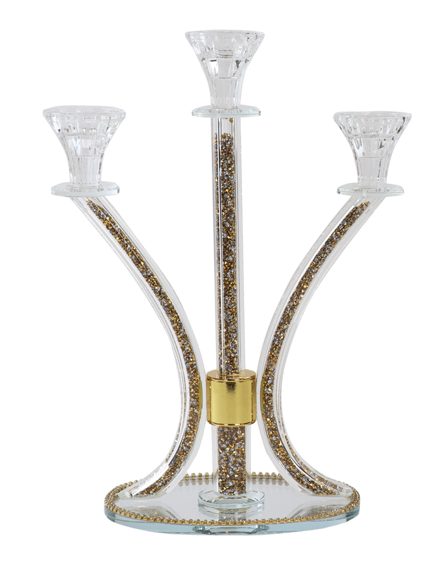 Candelabra 3 Gold-Silver Stones 14"