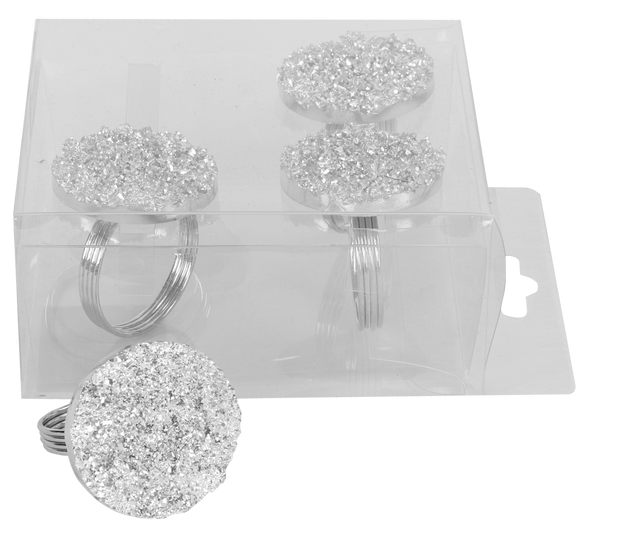 Silver Splatters Napkin Ring set of 4/pvc box,