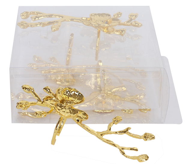 gold branch'n'flower Napkin Ring set of 4/pvc box,