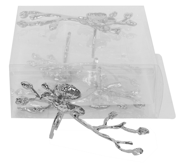 Silver Branch'n'flower Napkin Ring set of 4/pvc box,