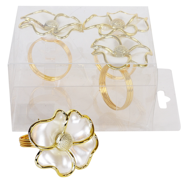 Flat Pearl Flower Napkin Ring set of 4/pvc box,