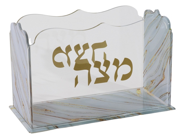 Open Stand Sqaure Matza Box - Acrylic - Grey & Gold Marble Design 8x4x5"