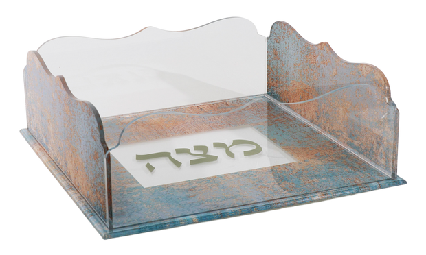 Open Flat Square Matza Box - Acrylic - Marble Design 8x8x3"