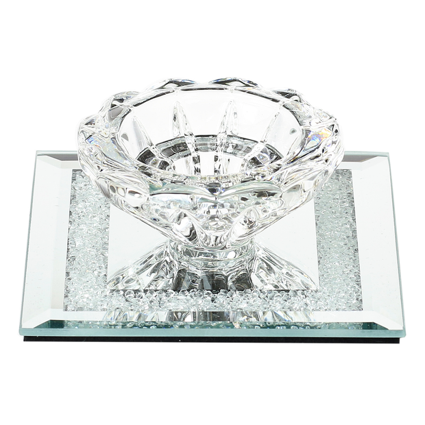 Crystal Candle Holder w Glass Base,Square Base 3.5x3.5"