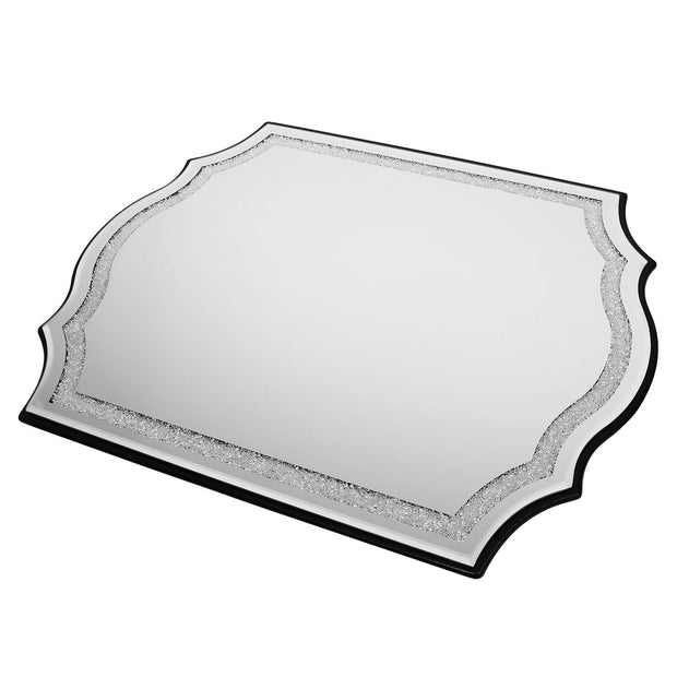 Mahogany & Mirror Tray With Crystal Stones 19x15 "