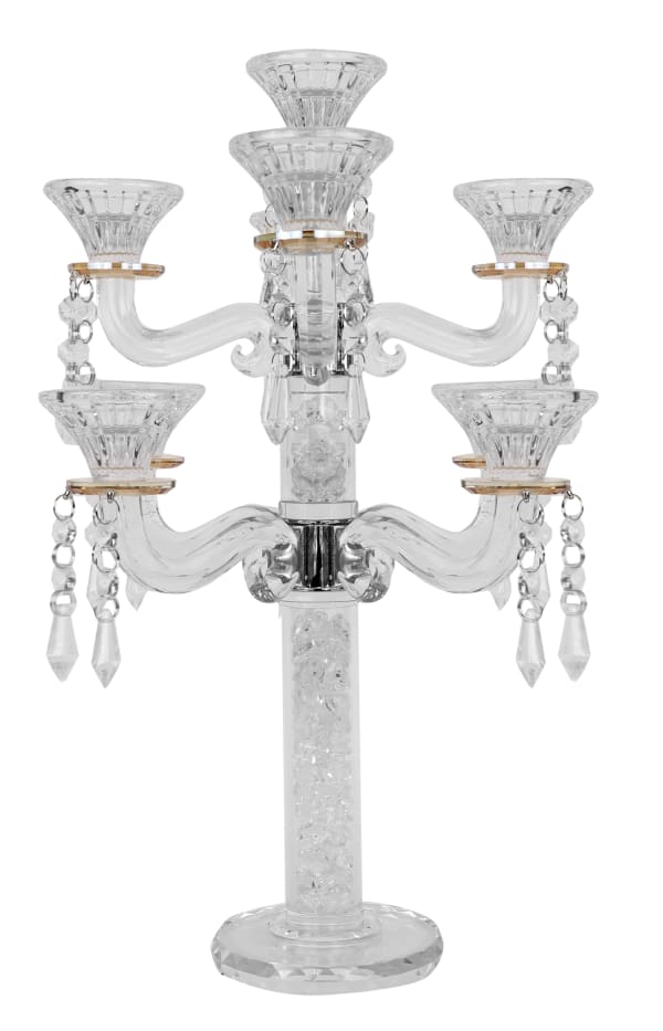 Crystal Candelabra Gold Rimed Glass 9 Branch 18"H