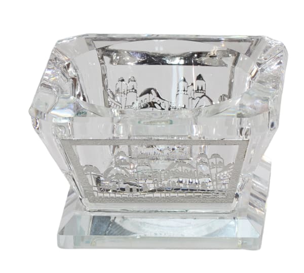 Clear Crystal Salt/Honey Holder - with Silver metal 2"x 2"