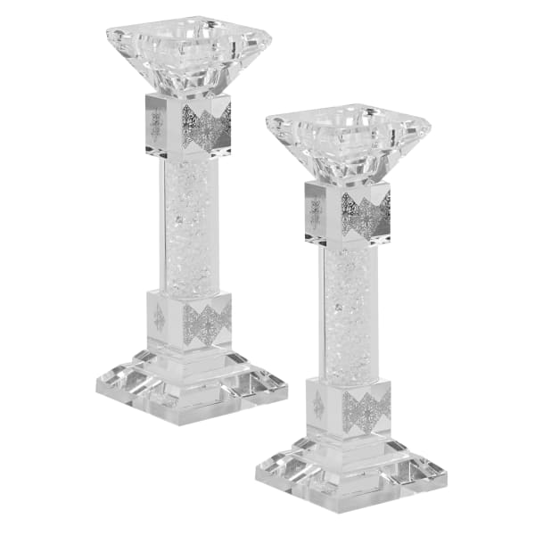 Candlesticks Crystal Silver With Light Silver Stones 7"