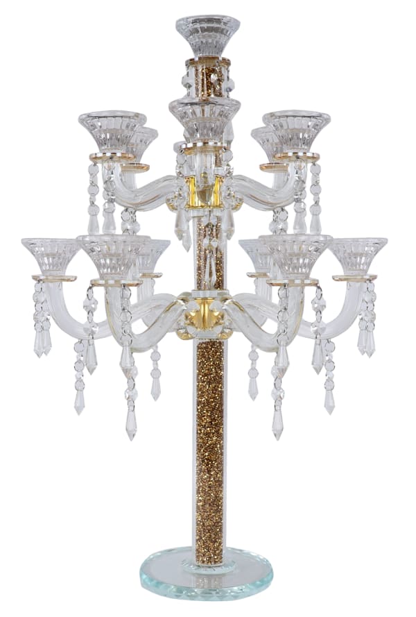 Crystal Candelabra Golden Crystal Filing 13 Branch 25"H