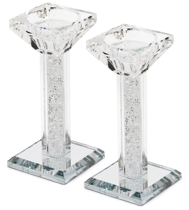 Crystal Candlestick Clear Filling Mirror Stands 5"