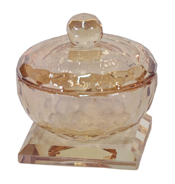 Gold Crystal Dish with lid  2"x2"- Salt & Honey Holder