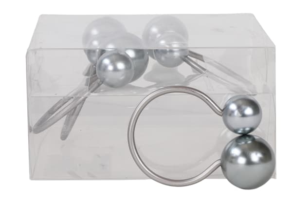 Silver Gray Pearls Napkin Ring set of 4/pvc box,