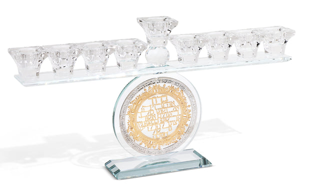 Crystal Menorah with Silver & Gold Round Plates