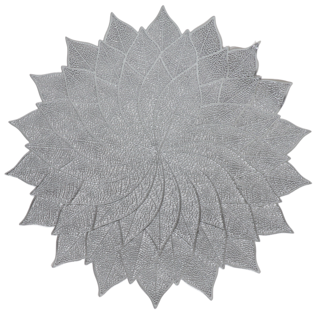 Silver Blooming Leather Look Laser cut Placemats 15" (12pcs)