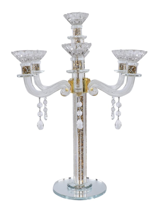 "Royal Style" 7 Branch Gold Filling Crystal Candelabra 16.5"H