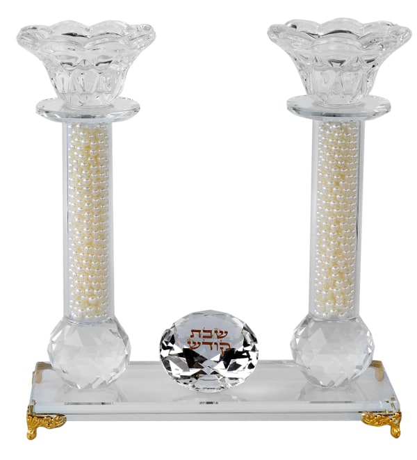 Crystal Candle holder Set on base Golden Filling Gold Legs 7.5"