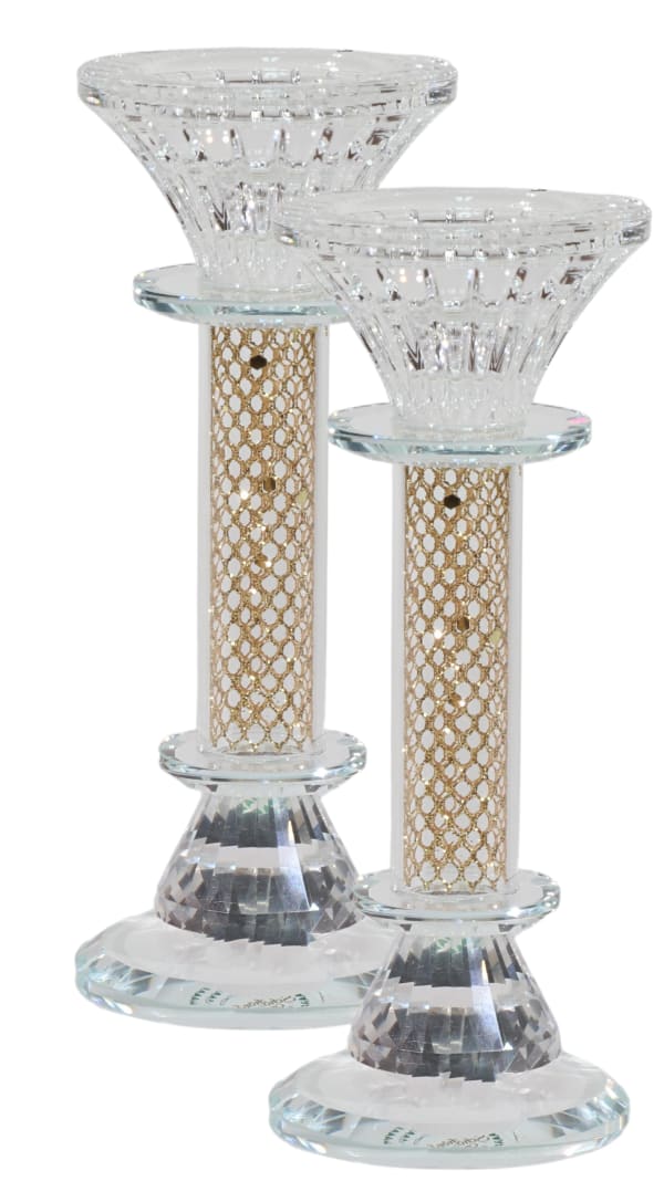 Crystal Candlestick with Gold Paper Filling 7"