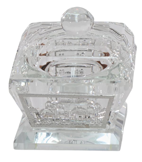 Crystal Salt/Honey Holder with lid- Silver metal 2"x2"