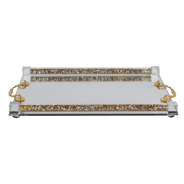 Crystal Tray gold filling - gold handle 8x12"