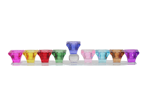 4" x 14.5" Crystal Menorah with Colored Cups