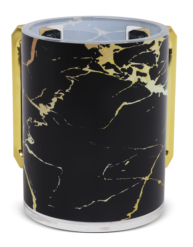 Acrylic Washing Cup Gold & Black Marble - Gold Handles