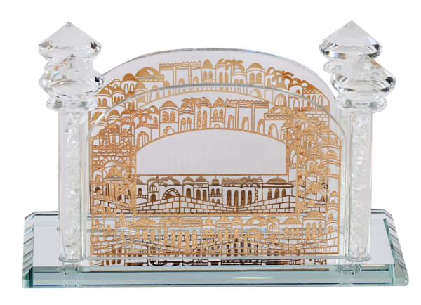 Crystal Napkin / Bencher Holder Gold Jerusalem 6"w