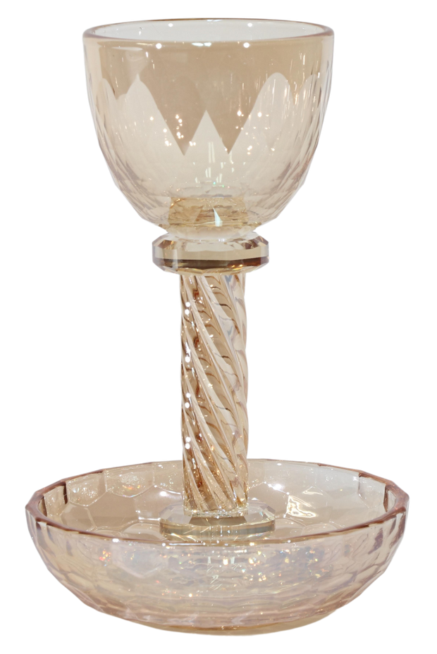 Crystal Gold Kiddush Cup with Tray 6"