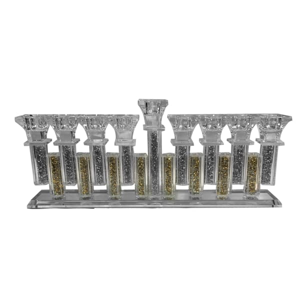 Crystal Menorah Gold And Silver Crystals 13.5 x5.5"