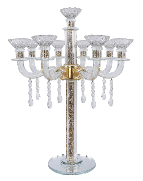 "Royal Style" 9 Branch Gold Filling Crystal Candelabra 18.5"H