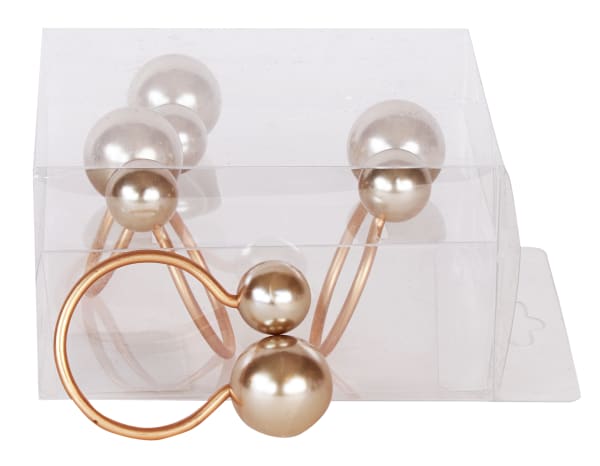 Gold & Peach Pearls Napkin Ring set of 4/pvc box,