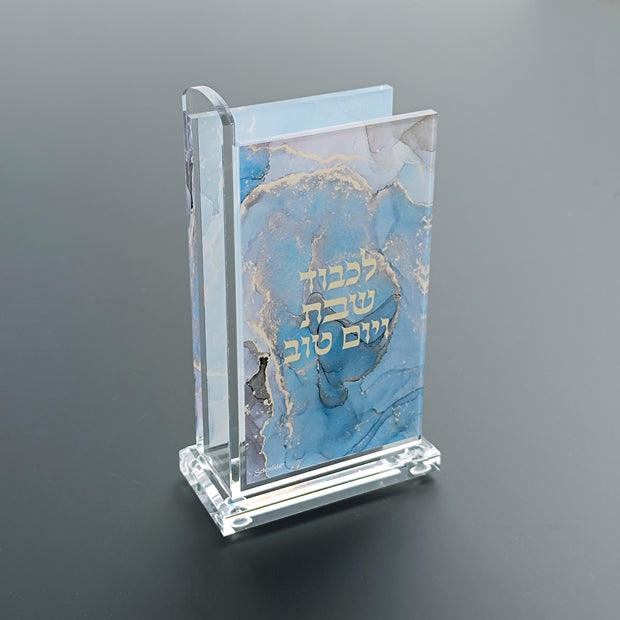 Acrylic Match Box with Blue Gold Marble Design  4.75"x2.75"