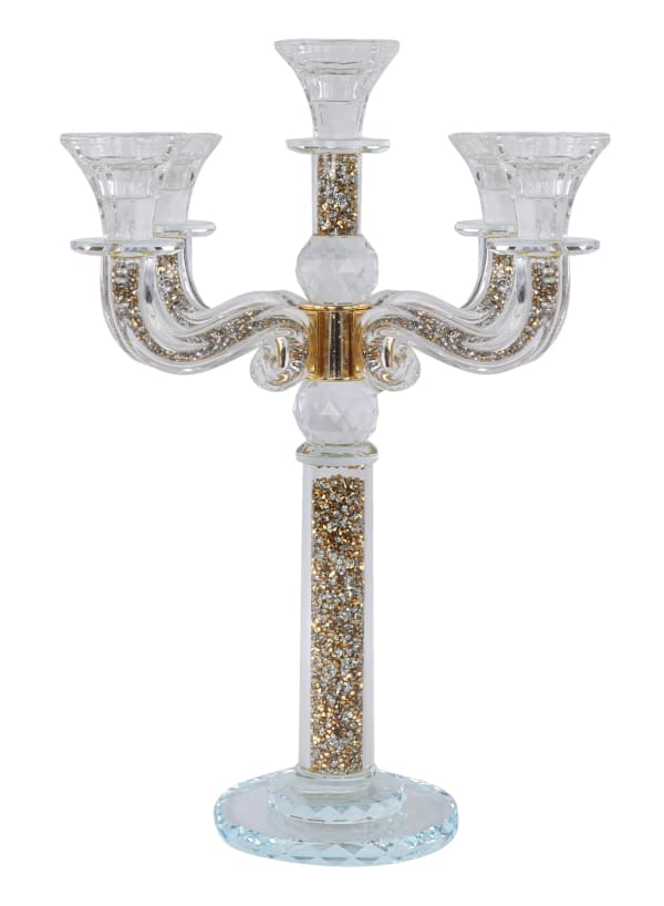 "Classic Style" 5 Branch Gold Filling Crystal Candelabra 15.5"H