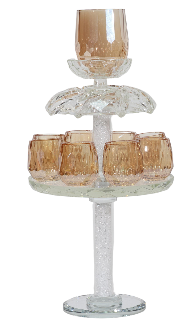 Crystal Fountain  with 8 Gold Cups 12"H - Clear Filling - Big & Small Cups