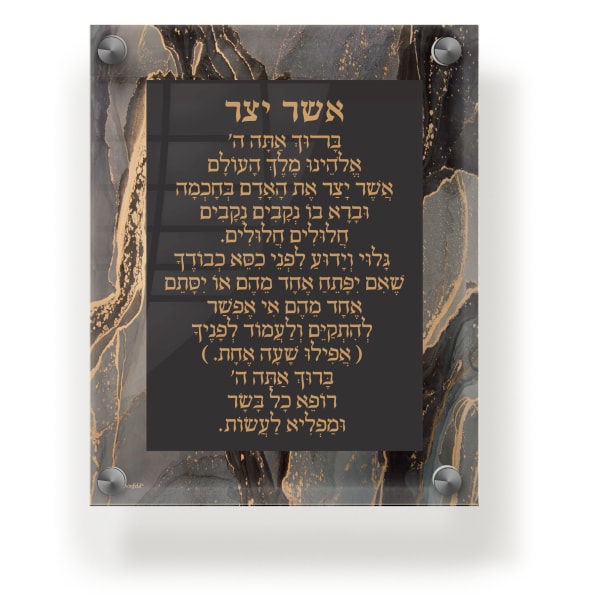 Acrylic Asher Yatzar Blessing Plaque - Wall Frame Ashkenaz 9.5x11.5" Black Gold