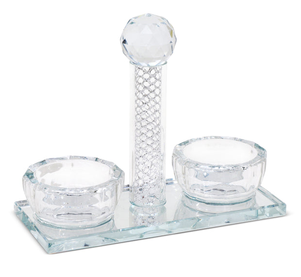 Crystal Salt Holder - Silver Filling 5.5"