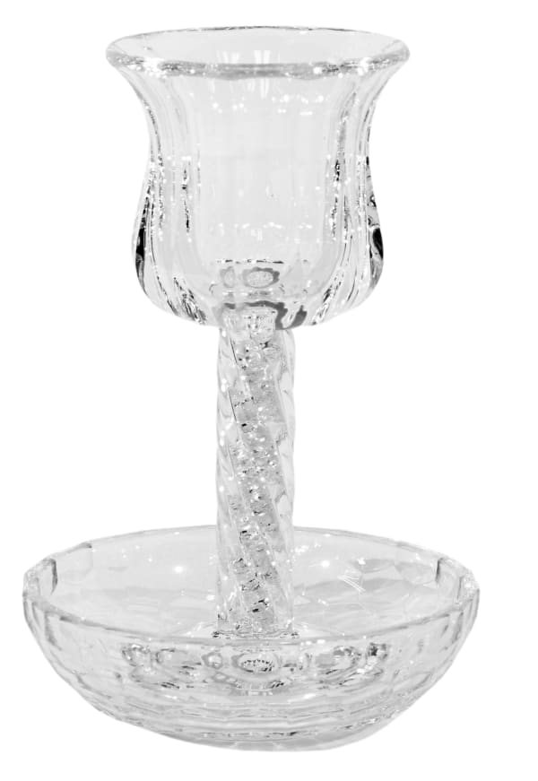 Crystal Kiddush Cup  - White Filling with Spiral Leg - 6" Cup 4.5" Tray