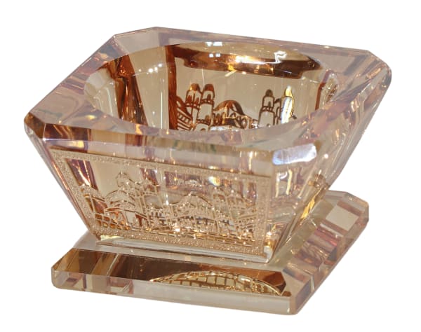 Gold Crystal Salt/Honey Holder - Gold metal 2" x 2"