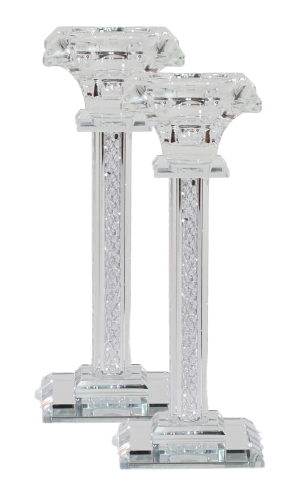 Crystal Square Candlestick with Silver Paper Filling 7"