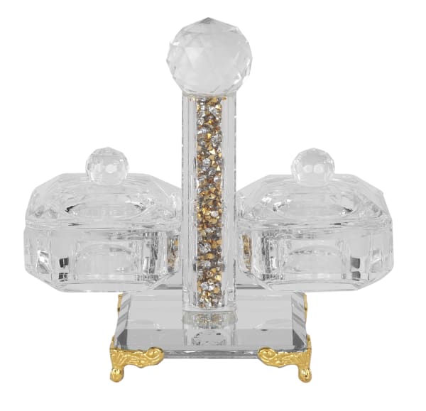 Crystal Salt Holder With Gold Legs and crystals 4.25"H X 5.25"W