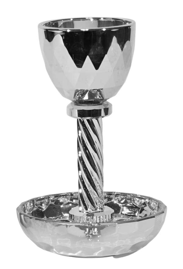 Crystal Silver Kiddush Cup with Tray 6"