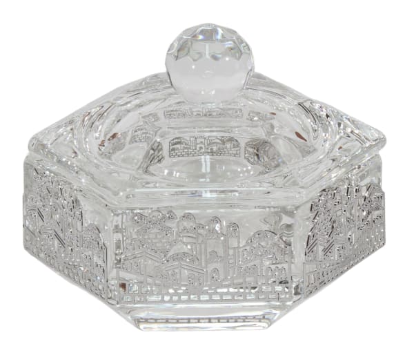 Hexagon Crystal Dish with 3 Legs Jerusalem Metal 2.25"